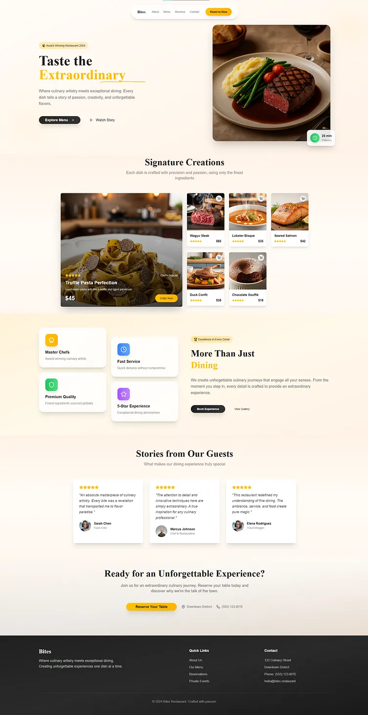 Diseño web ejemplo para Restaurante Moderno