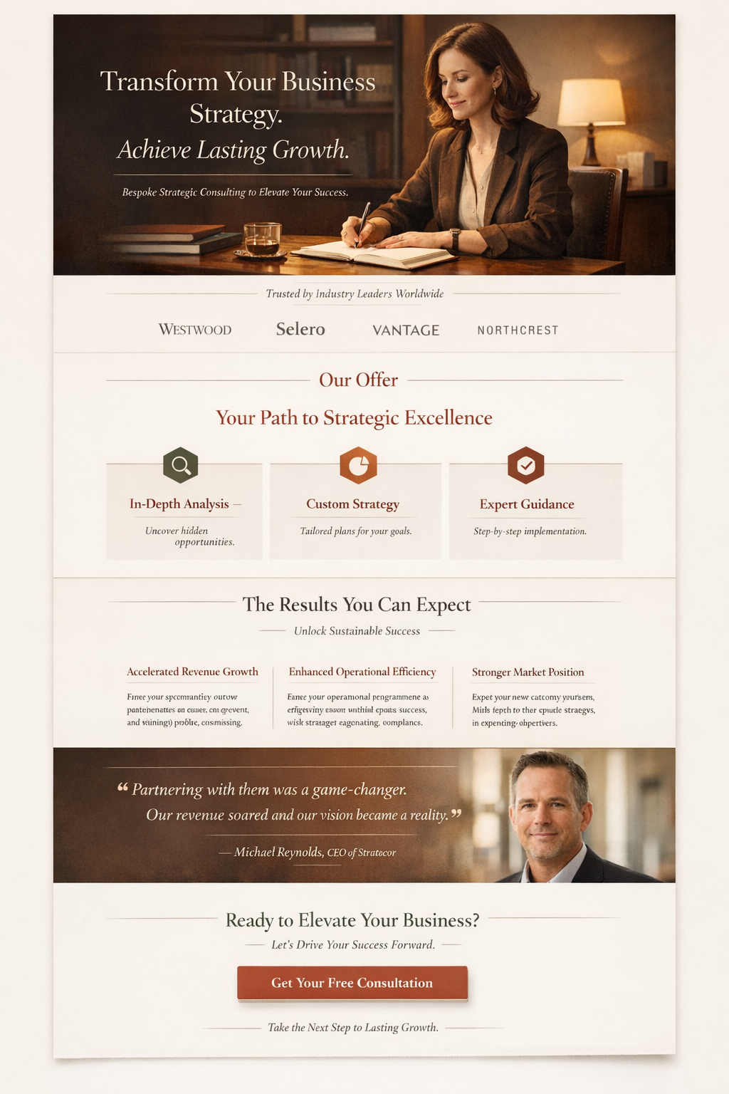 View of a landing page focused on lead generation