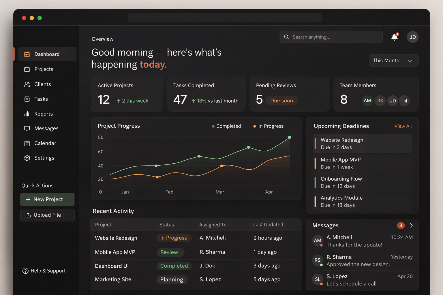 View of a dashboard for an MVP or internal tool